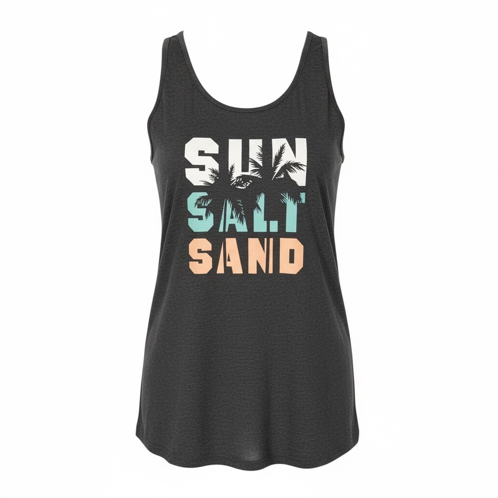 Women’s Sun Salt Sand Graphic Tank Top Heather Charcoal 2XL PTP 22” Pre-Loved